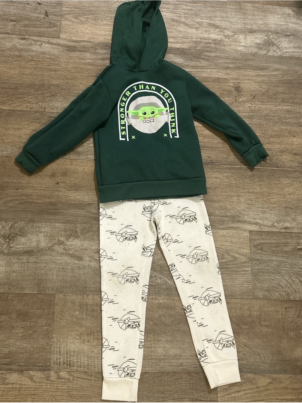 Star Wars Dark Green Hooded  Set with Cream Printed Pants